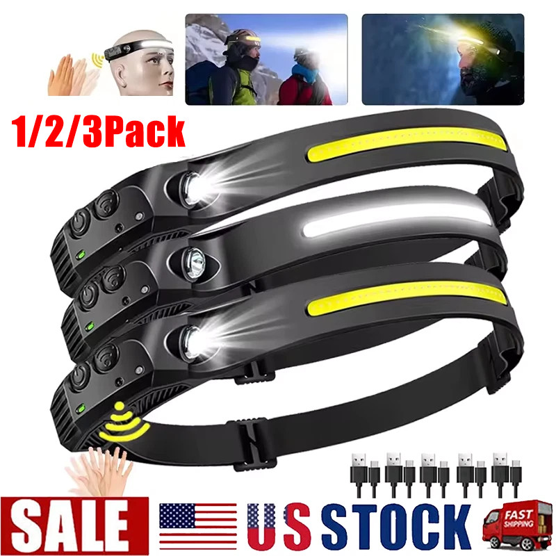 1 to 3pack Rechargeable Waterproof LED Headlamp Headlight Head Light Flashlight
