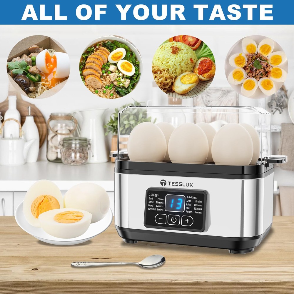 Rapid Egg Cooker, 6 Egg Capacity for Hard Boiled Eggs, Poached Eggs, Scramble...