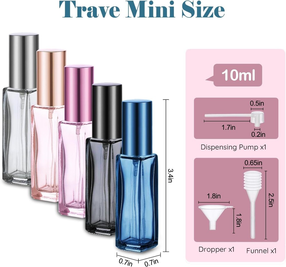 5 PCS Travel Perfume Bottle Refillable 10ml Empty Mini Perfume Bottle Leakproof