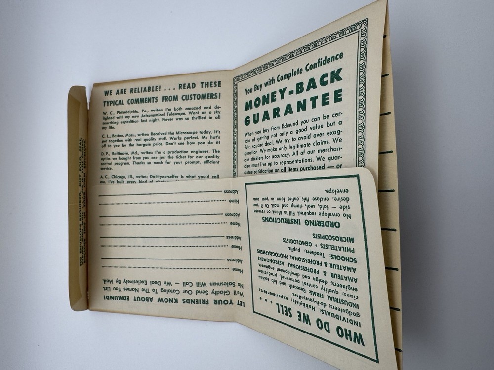 Edmund Scientific Co Order Form Envelope Science Optics Space Math LS 1950s