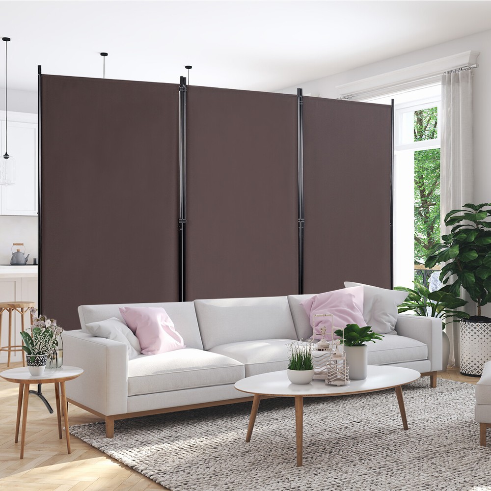 3-Panel Room Divider Folding Privacy Partition Screen for Office Room Brown