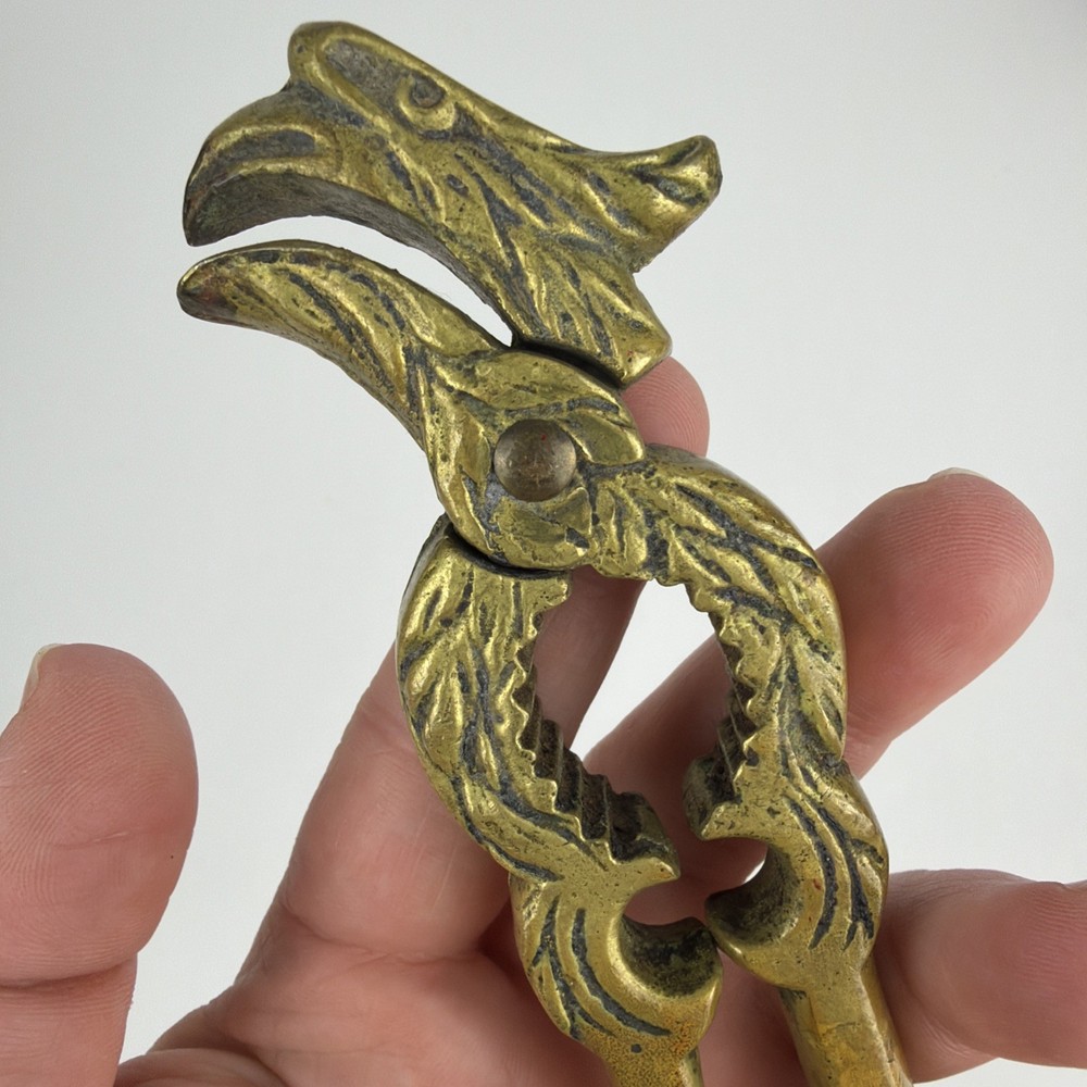 Vintage Solid Brass Nutcracker Eagle Bird Head Ornate Figural Metal Decor 5.75"