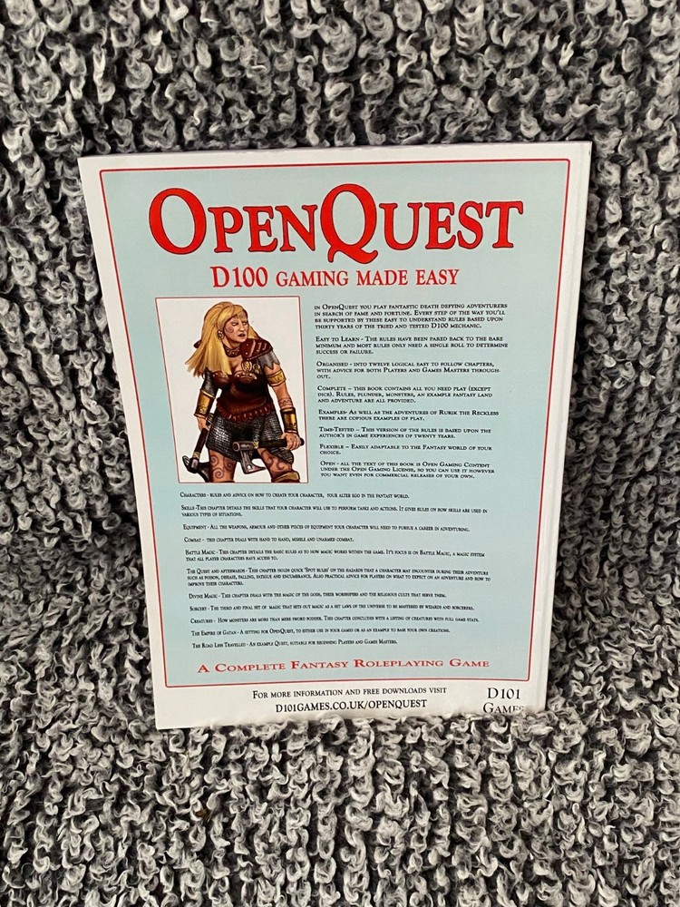 OpenQuest RPG - D100 Gaming Made Easy (D101 Games, 2010, EX)