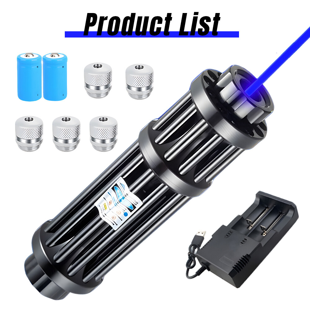 High Power Adjustable Blue Burning Laser Pointer Visible Dot Torch Light 5 Heads
