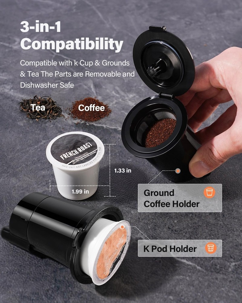 Coffee Maker for K-Cup & Grounds with 5 Brew Sizes - Fast & Efficient