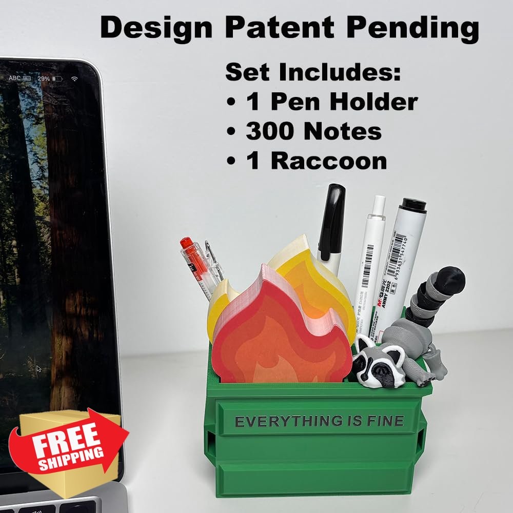 Infmetry Garbage Can Pen Holder with Sticky Notes, Desk Organizer, Gag Gift