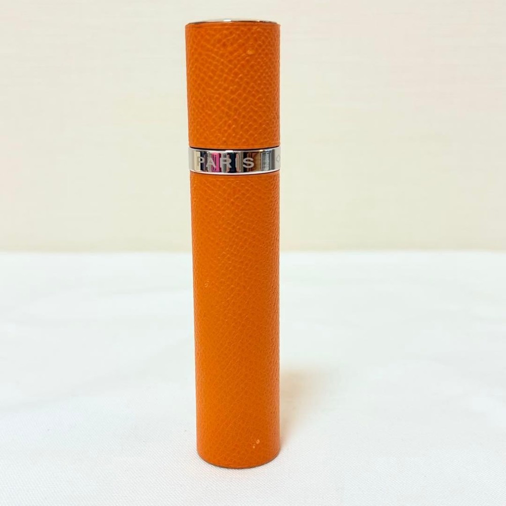 HERMES Paris Atomizer Perfume Case Epsom Orange Leather Gold Hardware w/Box