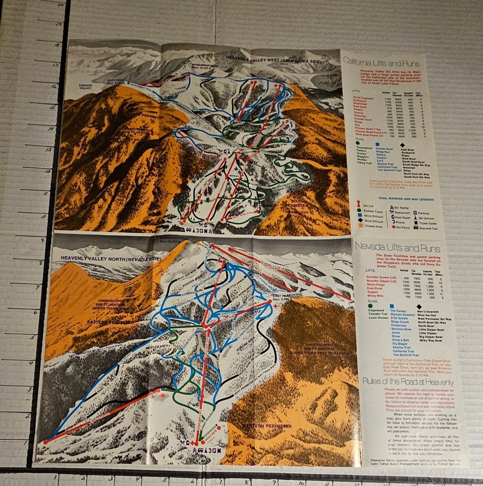 1975/76 HEAVENLY SKI RESORT TRAIL MAP. MINT
