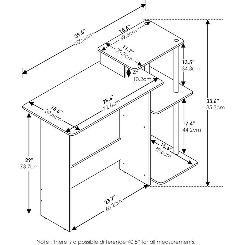 Compact Computer Desk W/ CPU Storage Elevated Shelf Easy Assembly Sturdy Design