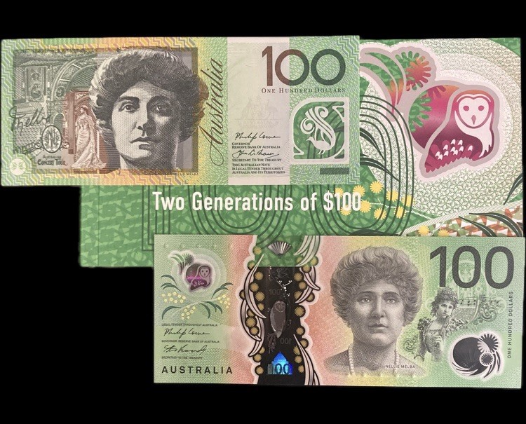 Australia Two Generations $100 UNC Banknotes In Folder