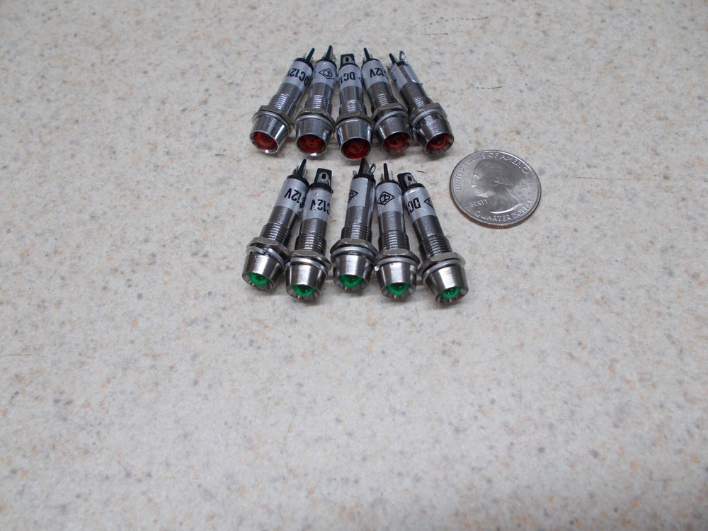 Lot of 10 LED Panel Indicator Lights Red Green 7mm Body
