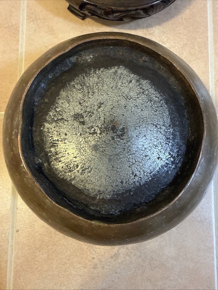 Antique Hammered Copper Footed Bowl