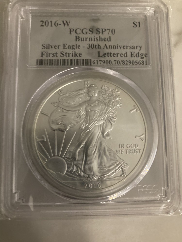 2016 W PCGS 70 Burnished eagle FS 30Th anniversary Letter edge silver label