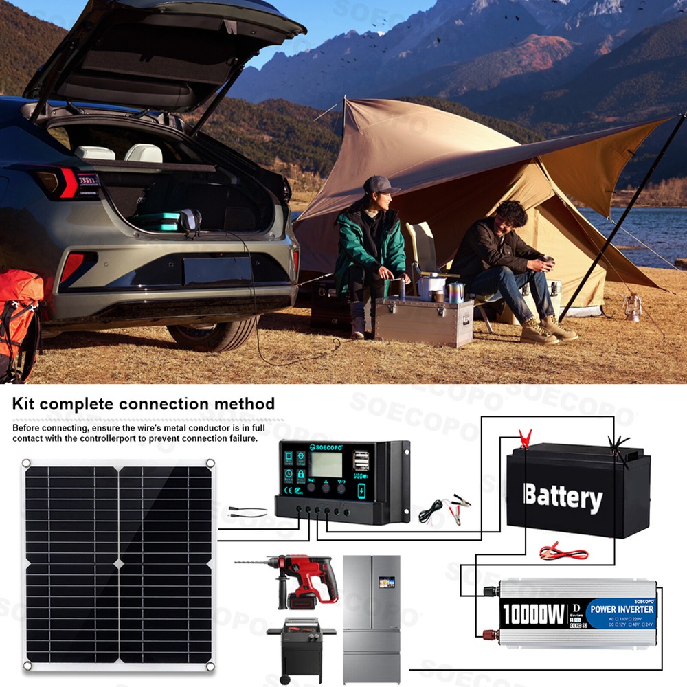 10000W Solar System Complete Set Dual USB Inverter 110V 300W Solar Panel 100A