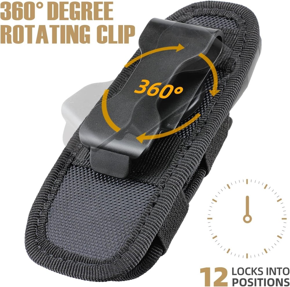 Tactical Flashlight Pouch Holster, Rotatable Flashlight Holder Belt Clip Tact...