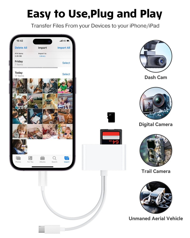 SD Card Reader for iPhone iPad Camera with USB C, Dual Slot (USB-C), white