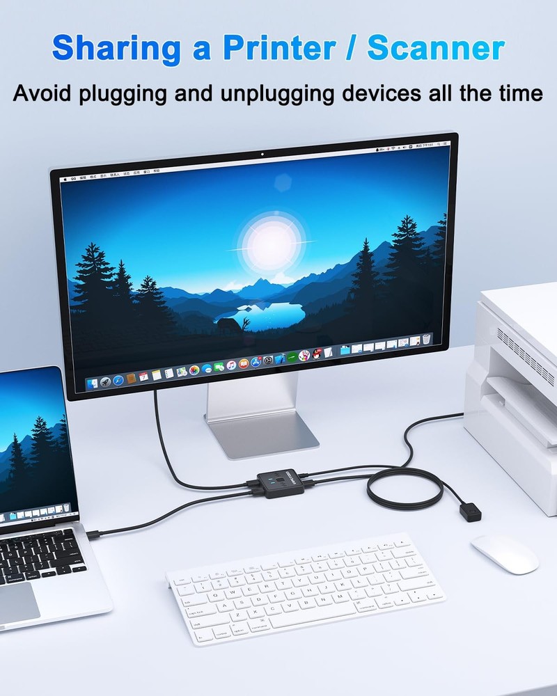 USB Switch, USB-A Selector, Bi-Directional USB Switcher 1 in 2 Out / 2 in 1 O...