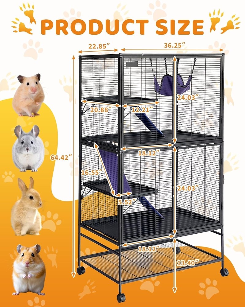 Multi-Level Metal Small Animal Cage, Removable Tray & Ramp Lockable