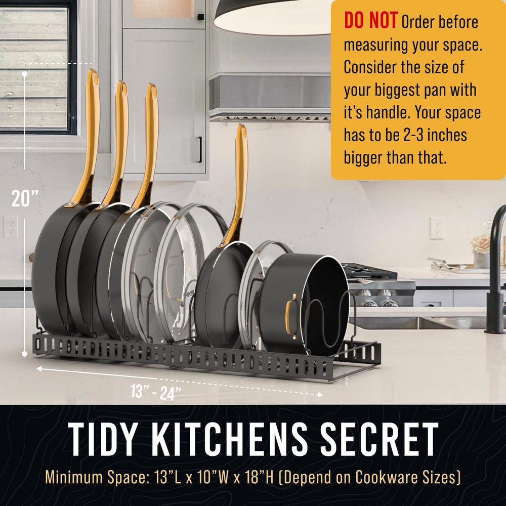 Bakeware Pots and Pans Organizer under Cabinet, 10 Adjustable Compartments Cooki