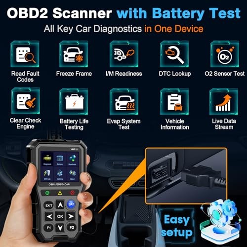 OBD2 Scanner with Battery Tester - Check Engine Light & Emissions Readiness,