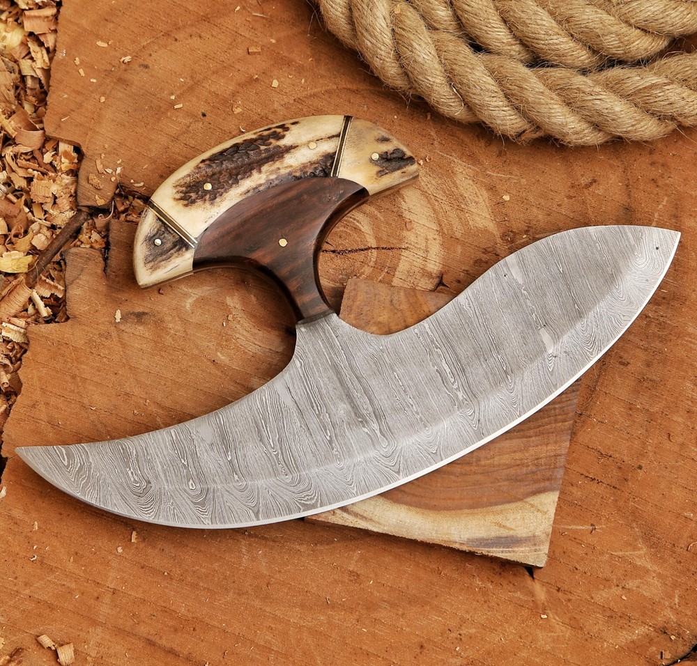 Handmade Damascus Pizza Cutter With Stag Handle, Best Gift for everyone