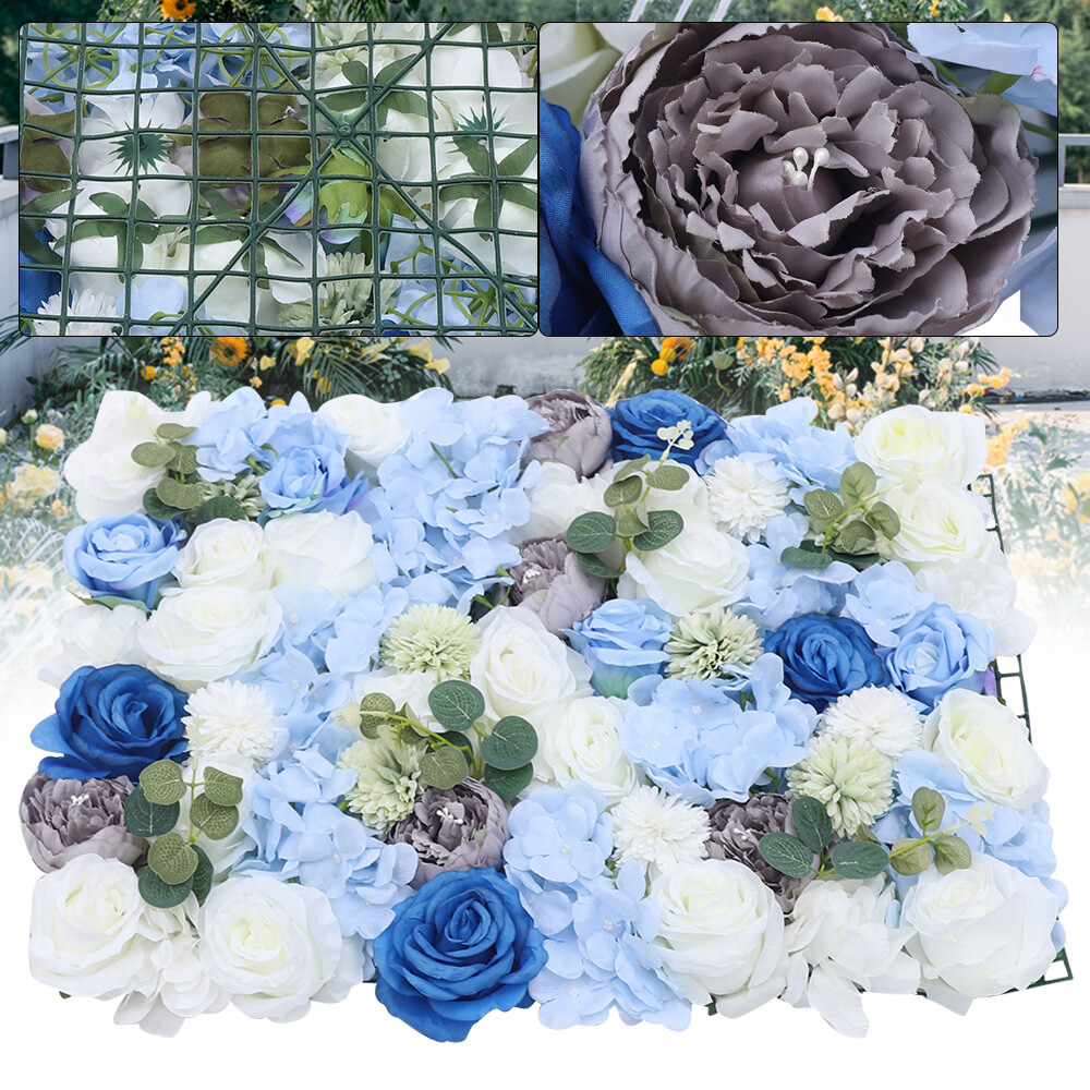 6x Artificial Flower Wall Panel Silk Rose Hydrangea Backdrop Wedding Party Decor