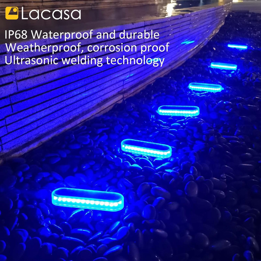 Solar Dock Lights Marine 4-Pack - Solar Powered Blue LED Deck & Step Lights, IP6