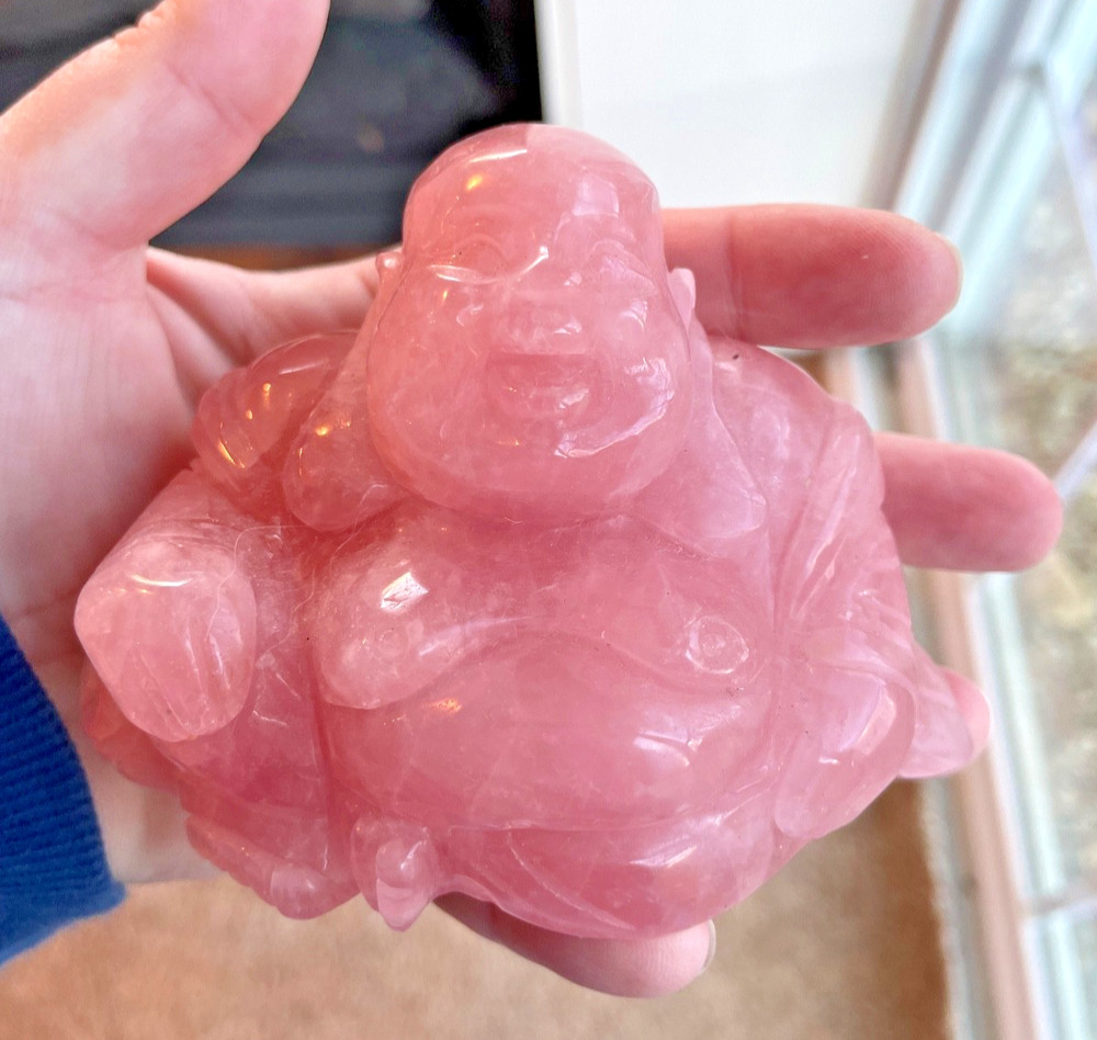 Rose quartz buddha carving (443 grams)