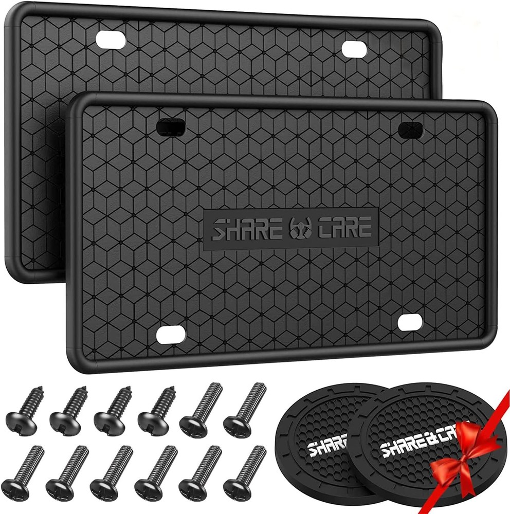 2 Pack Silicone License Plate Frame, Front Back Black 2