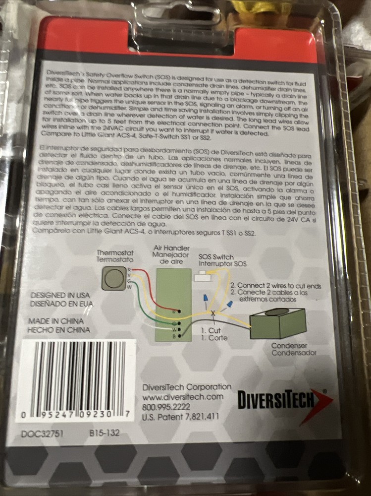 New DiversiTech SOS-1 Automatic Water Condensate Level Sensor Assembly 3/4"