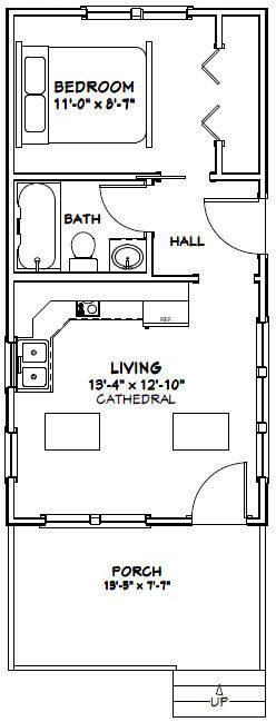 14x28 Tiny House -- 391 sq ft -- PDF FloorPlan -- Model 4A