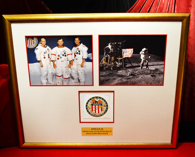 APOLLO 16 Space Flown Beta PATCH, COA, Custom Frame, Astronaut Picture, DVD