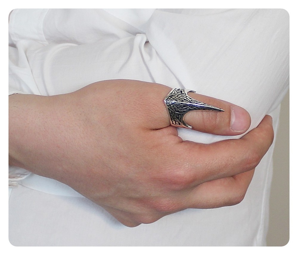 925 Sterling Silver Turkish Ottoman Archer Thumb Men's Ring