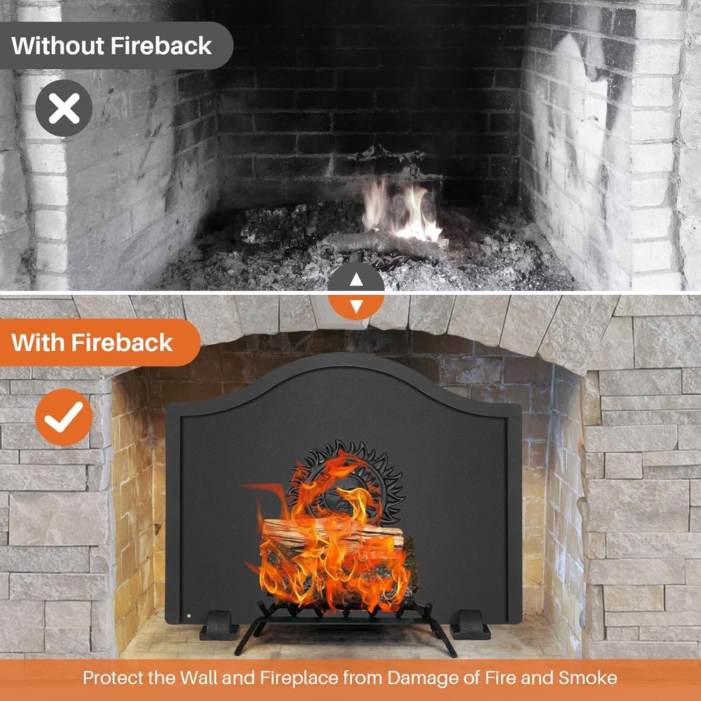 Fireback for Fireplace 24 Inches - Back Plates with Feets 24, Black