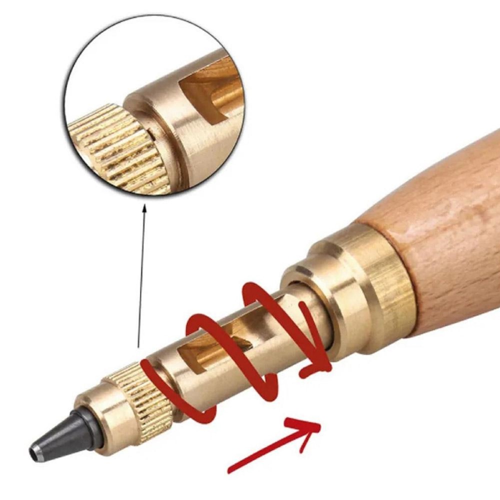 Wood+Brass Adjustable Automatic Belts Screw Puncher Tool For Leather Belts