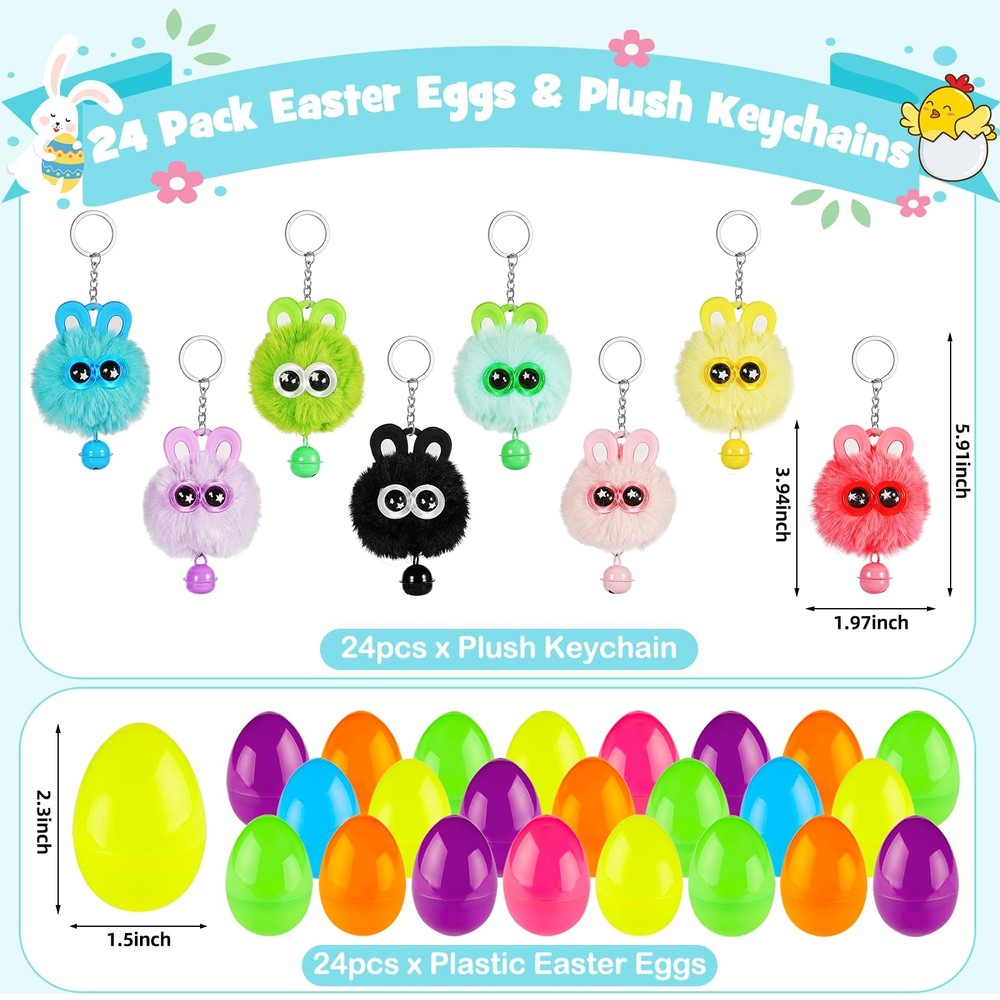 24 Pack Prefilled Easter Eggs with Bunny Keychains Easter Egg Fillers with Pl...