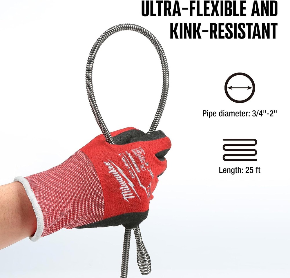 25FT Replaceable Cable, Compatible with Electric Drain Auger