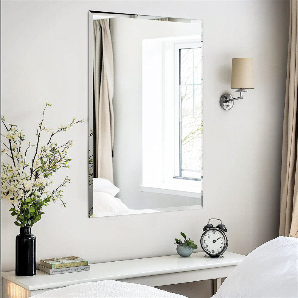 Frameless Rectangle Bathroom Vanity Wall Mirror Beveled Edge Shatterproof Mirror