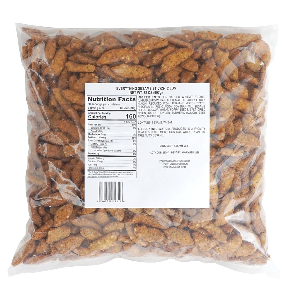 Everything Sesame Sticks, 2 Pound Bulk Bag, Hampton Distribution