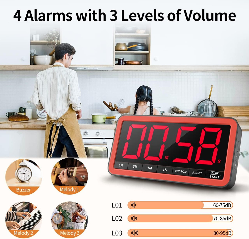 Digital Kitchen Timer with 7.8” Extra Large Display, Magnetic LED, with 3 Bright