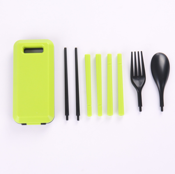 Portable Fold Tableware Three-piece Suit With Storage Box Chopstick Fork Spoon