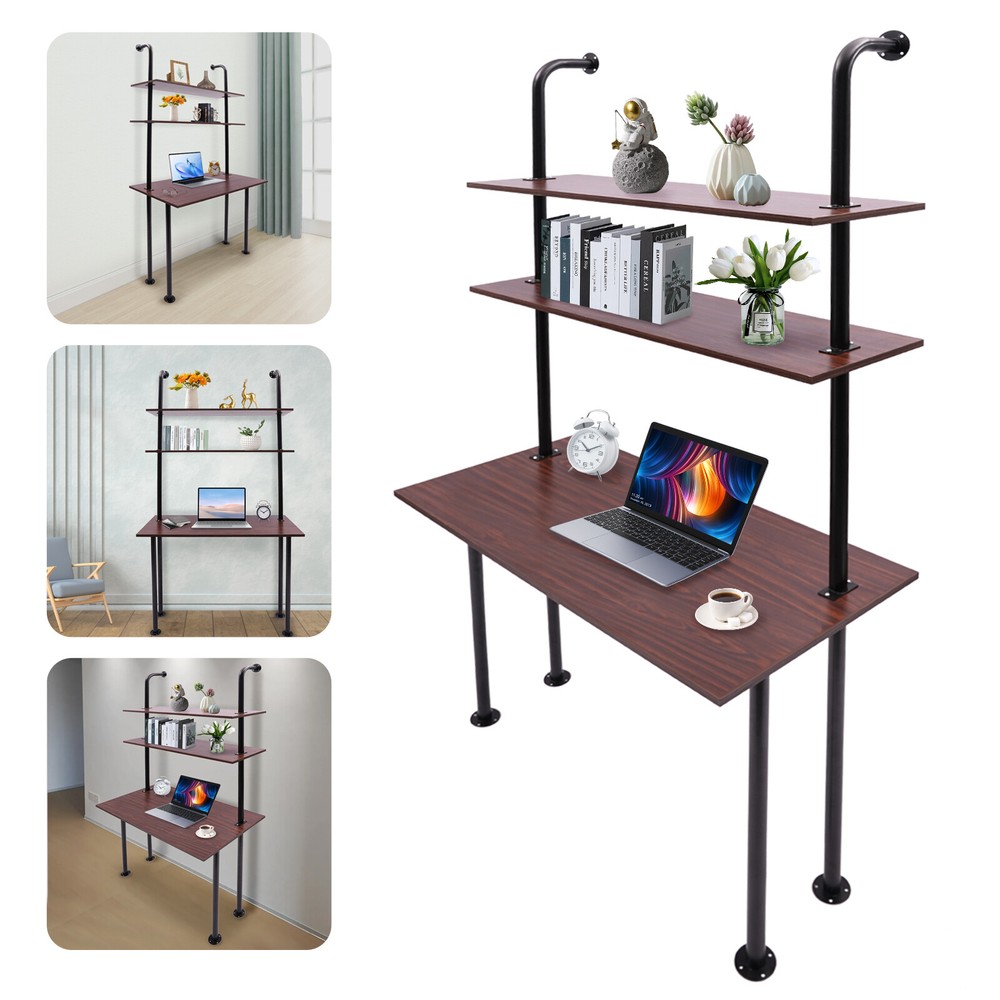 3 Tiers Wall Mounted Desk Table Wall Organizer Wall Mount Computer Writing