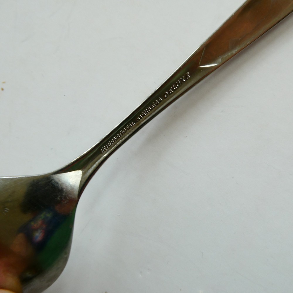 International Deluxe 6 SATURNA Satin Stainless SPOONS Burnished Handle Flatware