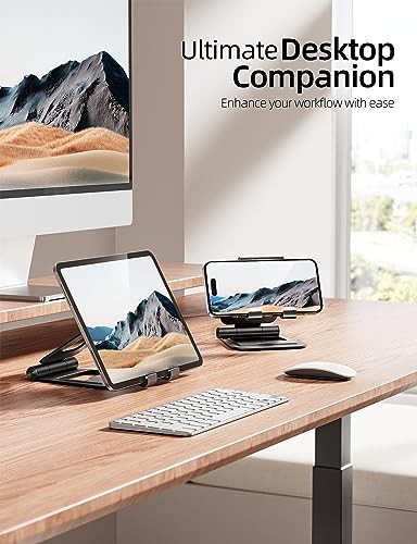 Aluminum Dual Foldable iPad Stand, Fully Adjustable Desktop Tablet A-Black