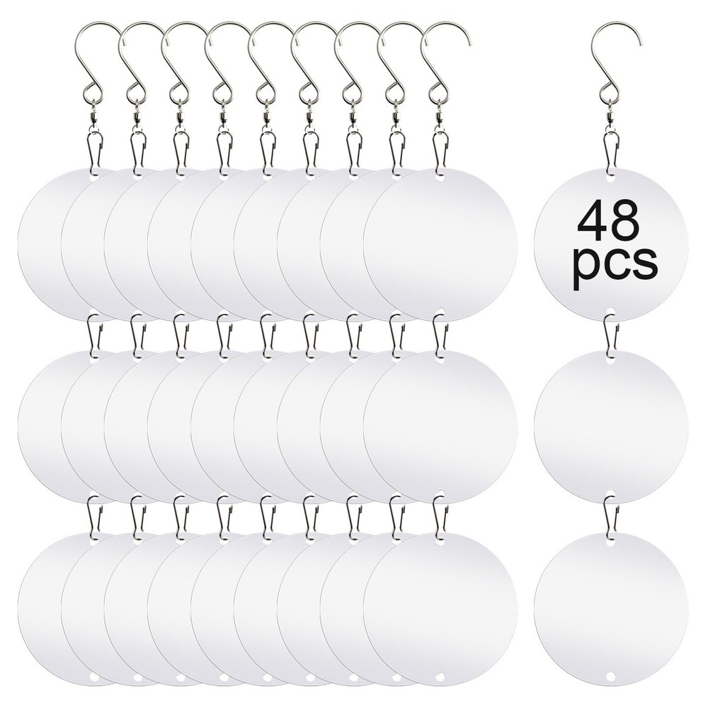48 PCS Reflective Bird Scare Discs Set - Pigeon Deterrent, Window Strike Prevent