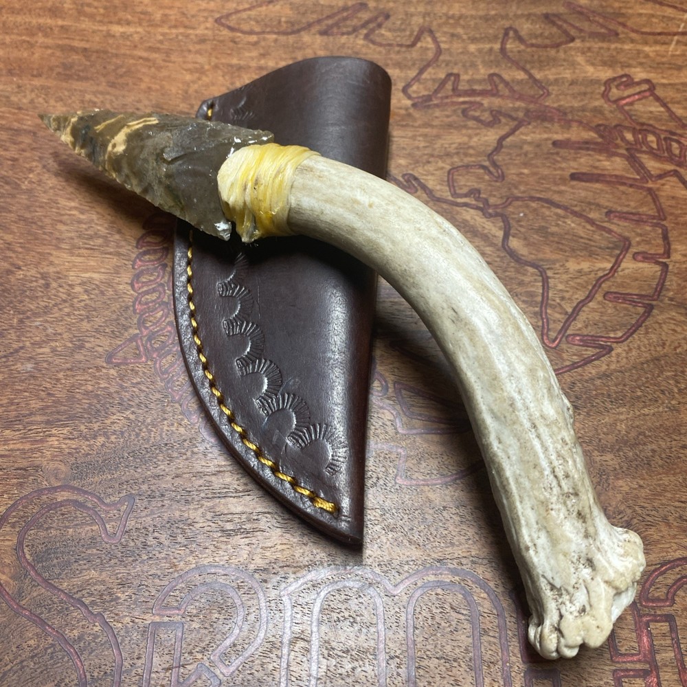 Bushcraft Stone/Flint Fixed Blade knapping Arrowhead Knife