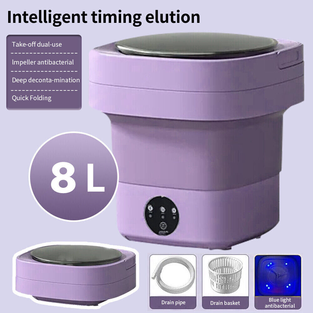 36W Portable Folding Mini Washers - Quick Spin Dry, Timer, Travel-Friendly