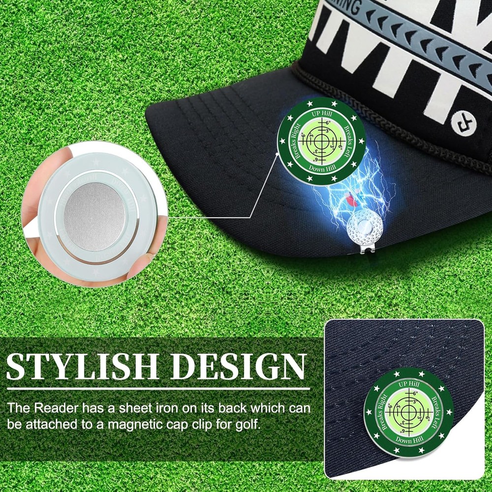 2-Pack Golf Green Reader - Ball Marker Hat Clip w/ Bubble Level, Putting Aid