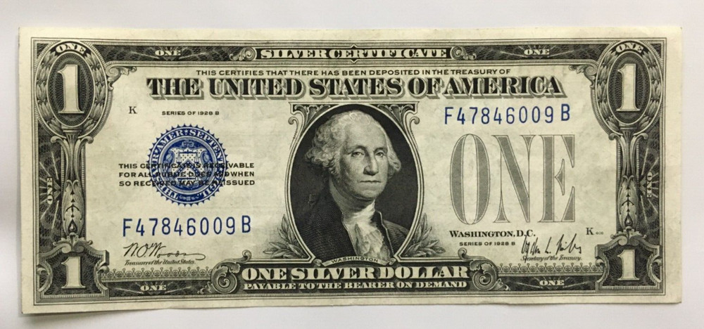 1928 B $1 SILVER CERTIFICATE “FUNNYBACK”  AU