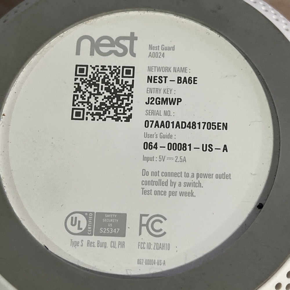 GOOGLE NEST SECURE ALARM SYSTEM A0024 BASE GUARD ONLY